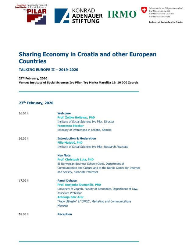 TALKING EUROPE II 2019-2020: Sharing Economy in Croatia and other European Countries, 27. 2. 2020.