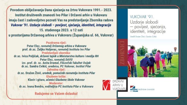 Predstavljanje Zbornika radova Vukovar ‘91. Uzdarje slobodi – povijest, sjećanja, identiteti, integracije; Vukovar, 15. 11. 2023.